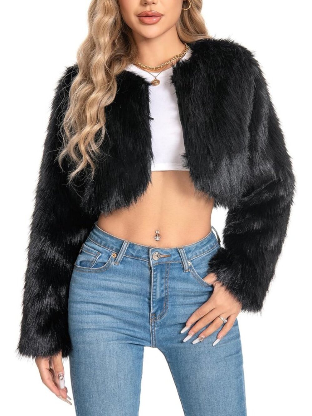 Plus Size Faux Fur Cropped Jacket for Women | Fluffy Fall Coat & Outerwear
